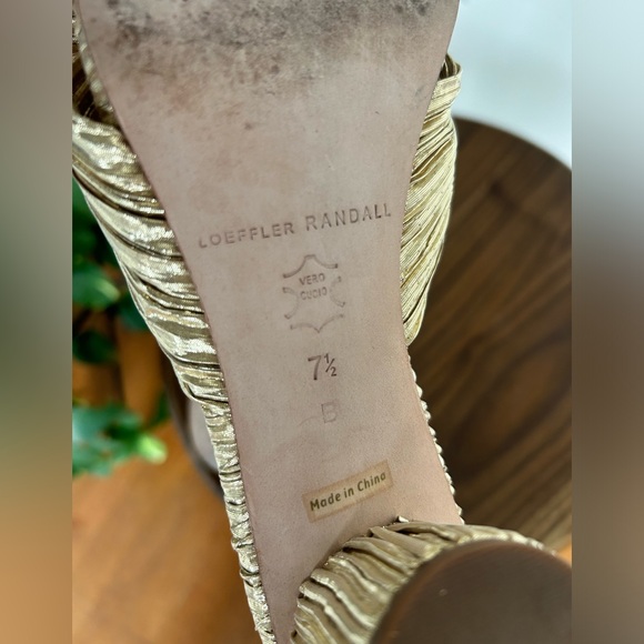 Loeffler Randall Emilia Slide Gold Bow Low Round Heel Crinkle Sandals Size 7.5 - Picture 4 of 12